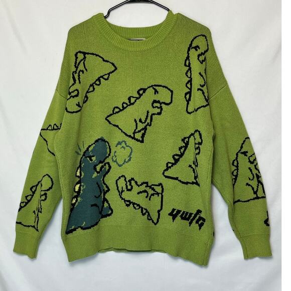 Aelfric Eden Sweaters - Aelfric Eden Sweater Women’s XL Green Crewneck Long Sleeve Dinosaur Graphic
